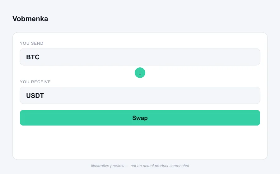 Illustrative swap flow preview for Vobmenka - not an actual product screenshot