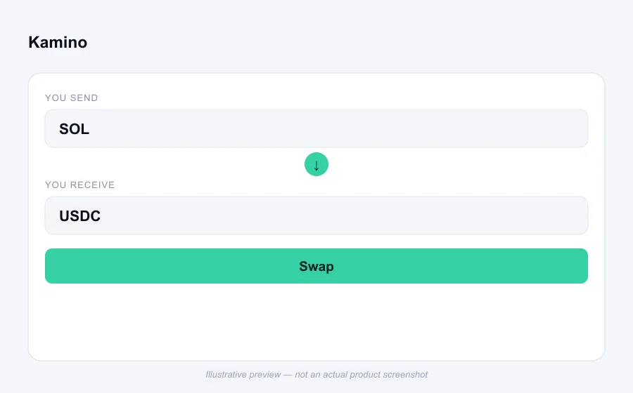 Illustrative swap flow preview for Kamino - not an actual product screenshot