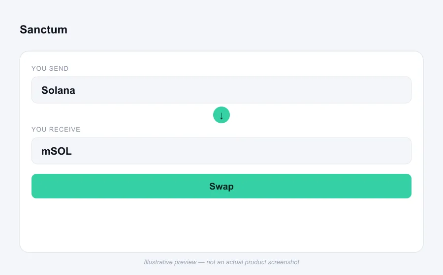 Illustrative swap flow preview for Sanctum - not an actual product screenshot