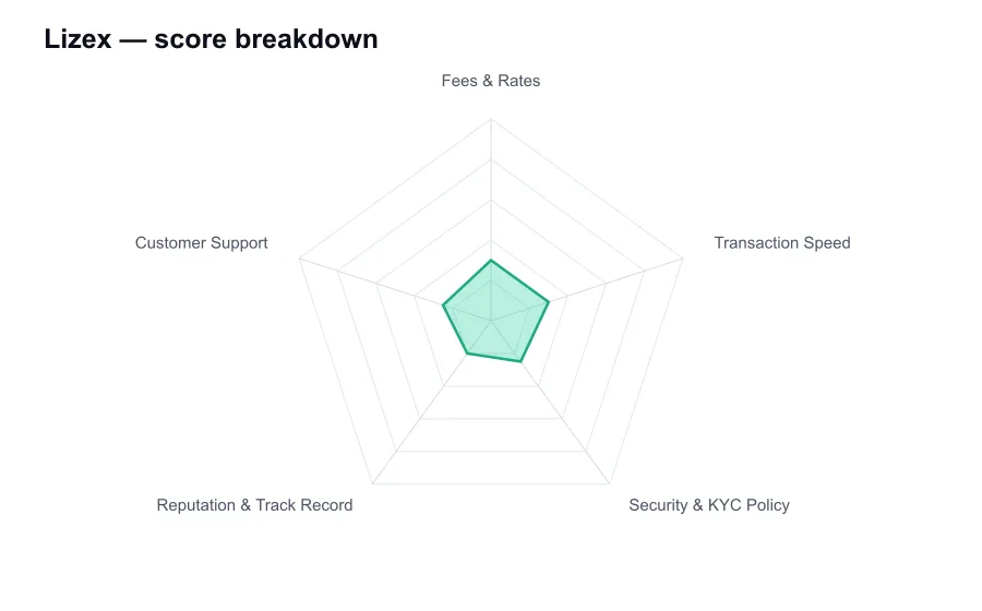 Lizex score breakdown by criterion, shown as a radar chart