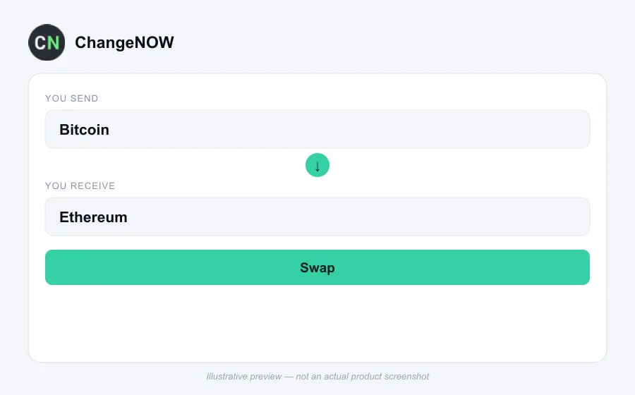 Illustrative swap flow preview for ChangeNOW - not an actual product screenshot