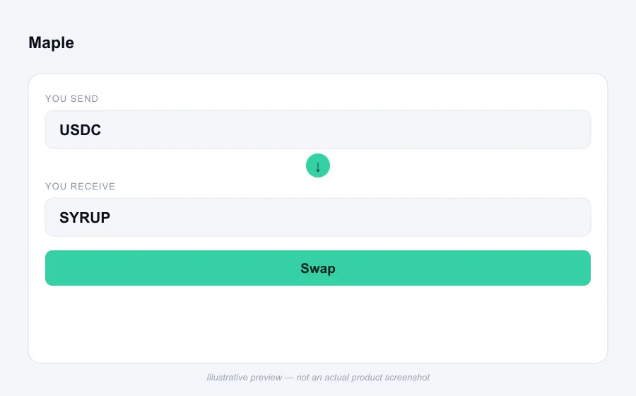 Illustrative swap flow preview for Maple - not an actual product screenshot