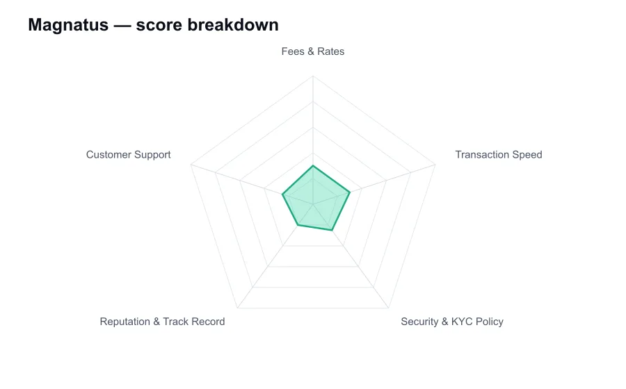 Magnatus score breakdown by criterion, shown as a radar chart