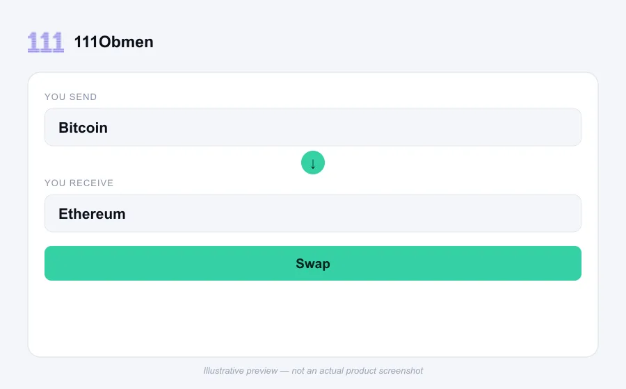 Illustrative swap flow preview for 111Obmen - not an actual product screenshot