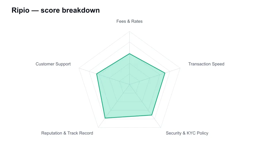 Ripio score breakdown by criterion, shown as a radar chart